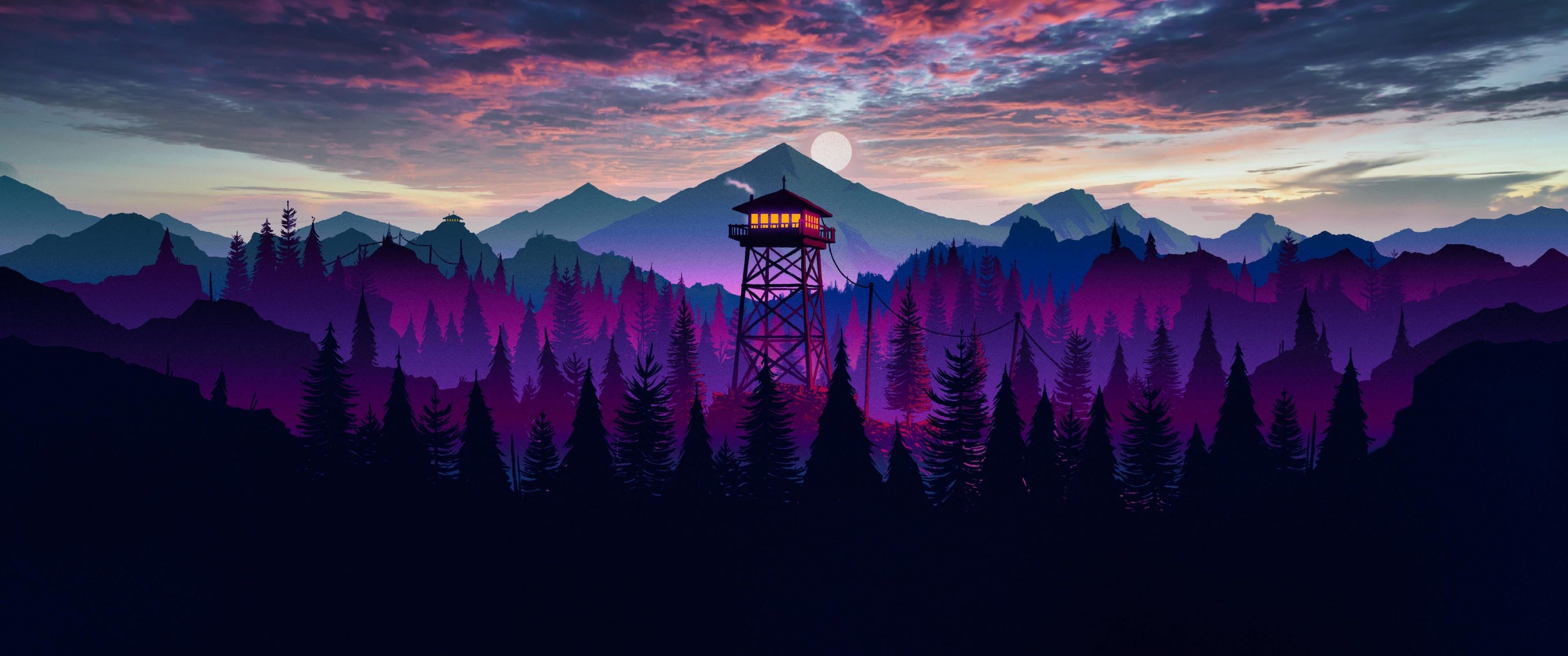 3440x1440 Firewatch Wallpaper 4K, Mountains, Dusk, Sunset