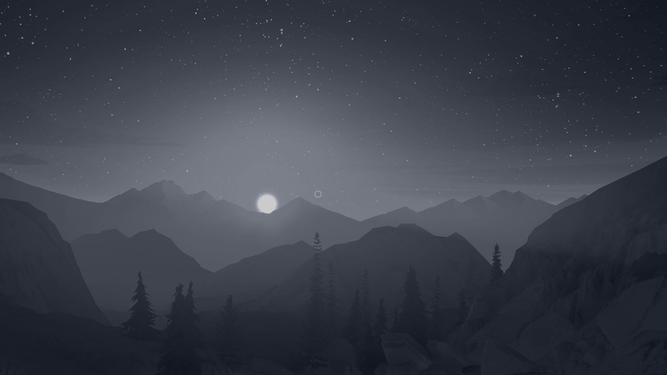 1366x768 Download Firewatch ARC, Firewatch, Arc, Night, Mountains, Scenery, Moon, Sky, Flat Wallpaper in 1366x768 Resolution