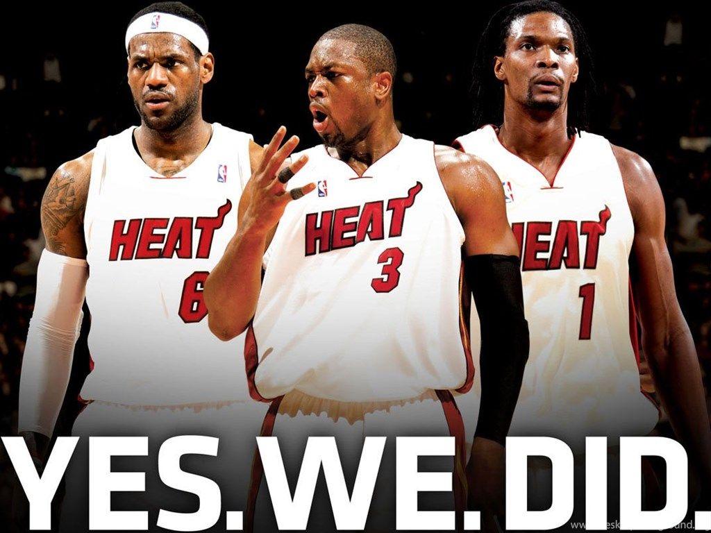 1024x768 NBA Wallpaper: Miami Heat Lebron James, Dwyane Wade, & Chris Bosh