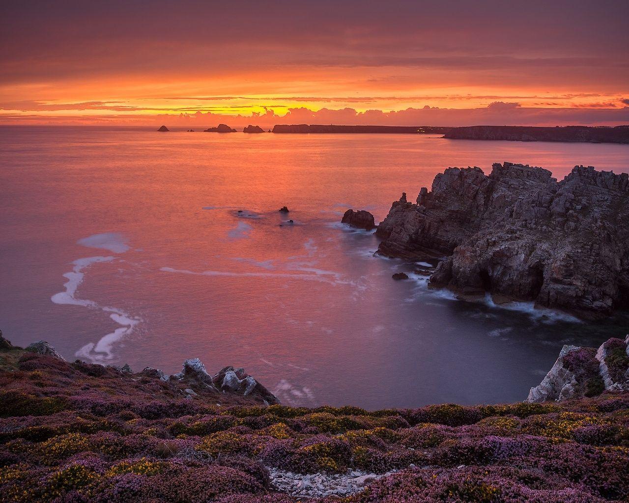 1280x1024 Coastline Horizon Nature Ocean Sunset 1280x1024