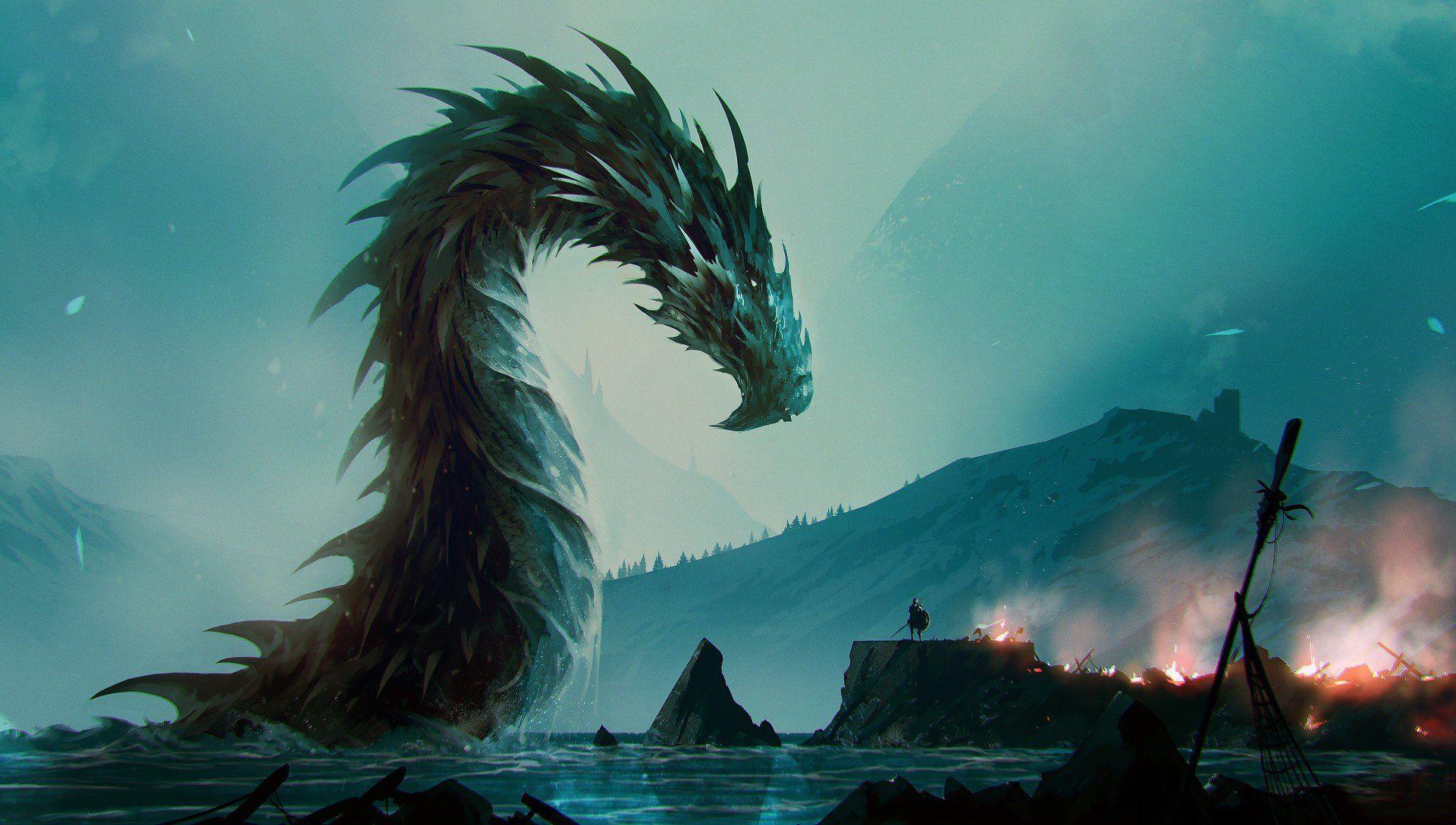 1920x1089 fantasy art, Water, Dragon Wallpaper. Dragon picture, Fantasy artwork, Shadow of the colossus