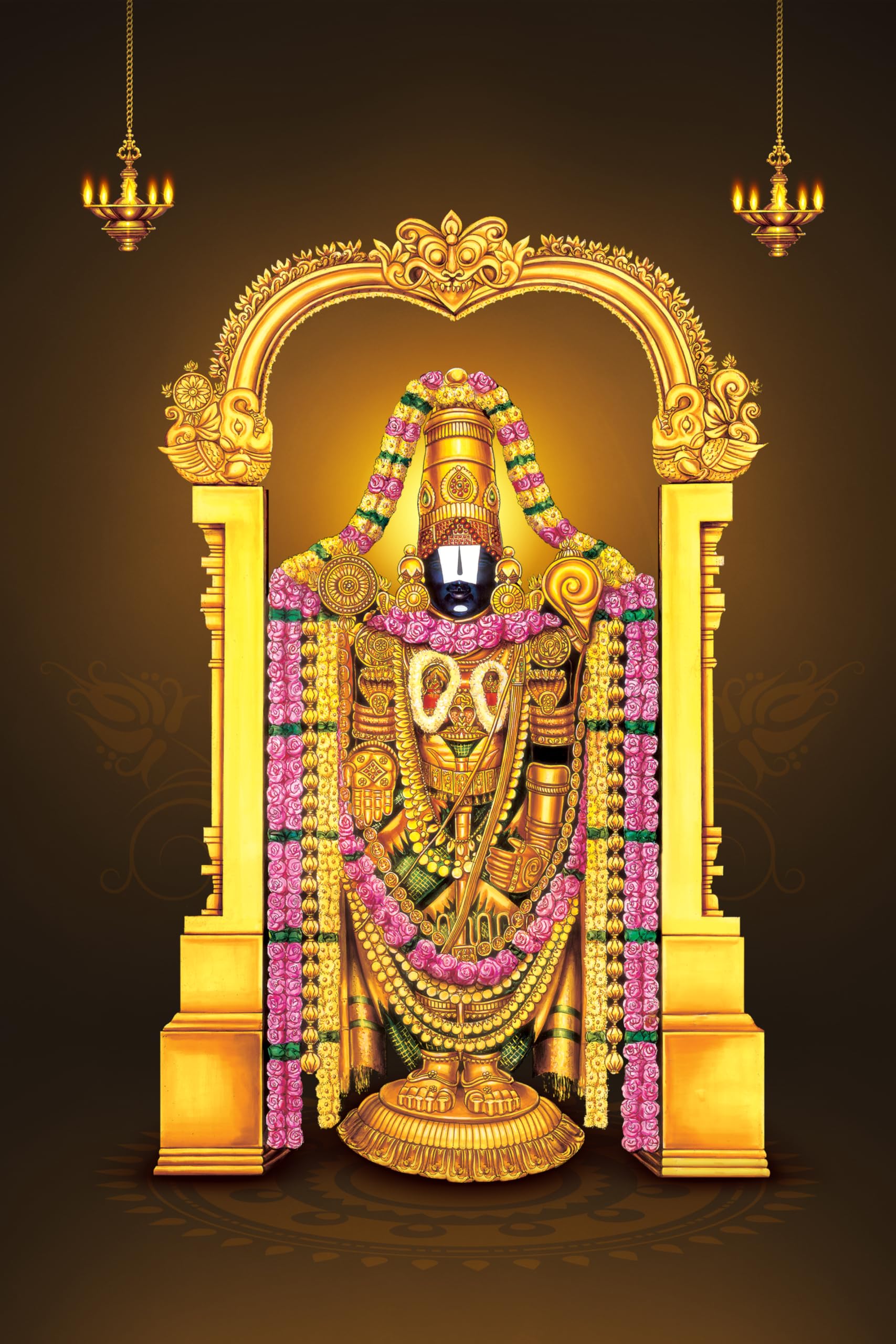 1707x2560 Venkateswara Swamy Perumal Ezhumalai God Framed Photo, Golden Frame, 8x12 Inch, Hindu Religious Wall Art : Amazon.in: Home & Kitchen