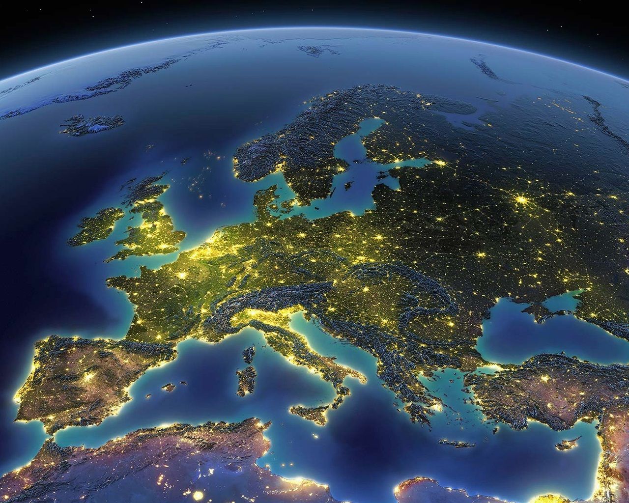 1280x1024 Wallpaper Earth, planet, space, Europe, Mediterranean sea, light 1920x1080 Full HD 2K Picture, Image