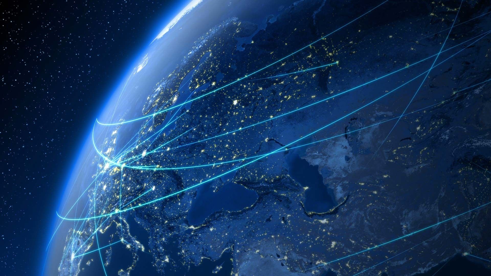 1920x1080 digital Art, Space, Universe, Planet, Earth, Lights, Light Trails, Continents, Europe, Asia, Atmosphere, Night Wallpaper HD / Desktop and Mobile Background
