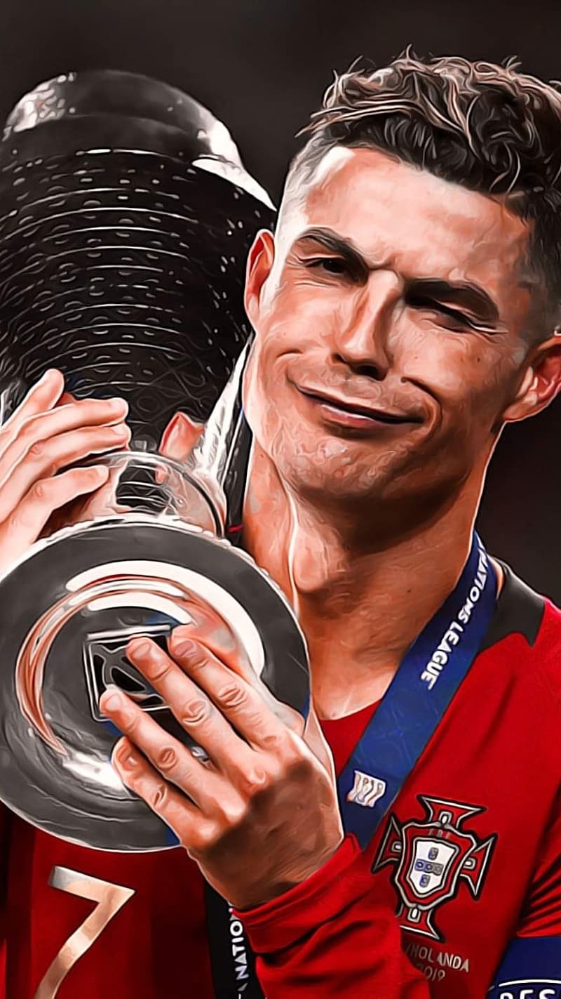 800x1423 Ronaldo With Nations League Trophy, ronaldo, nations league trophy, sports, athlete, HD phone wallpaper