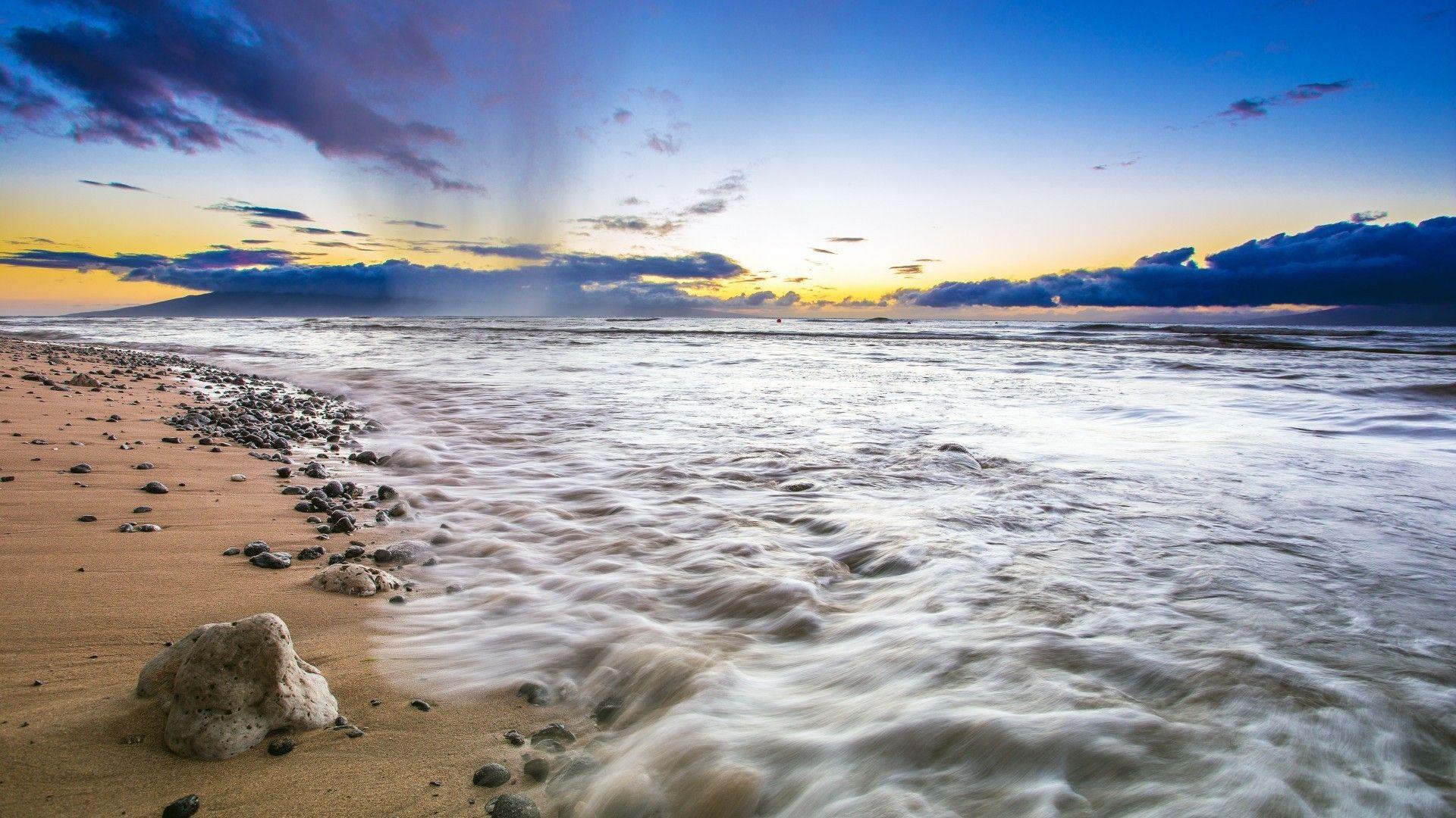 1920x1080 Beaches: Usa Foam Pebbles Beach Stones Sea Hawaii Hawaiian