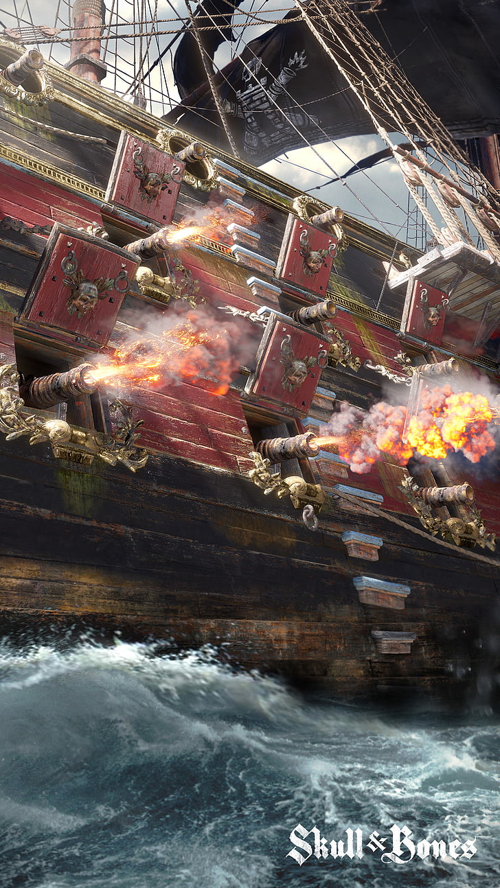728x1294 HD wallpaper: and, bones, broadside, mobile, skull, wallpaper, water, no people
