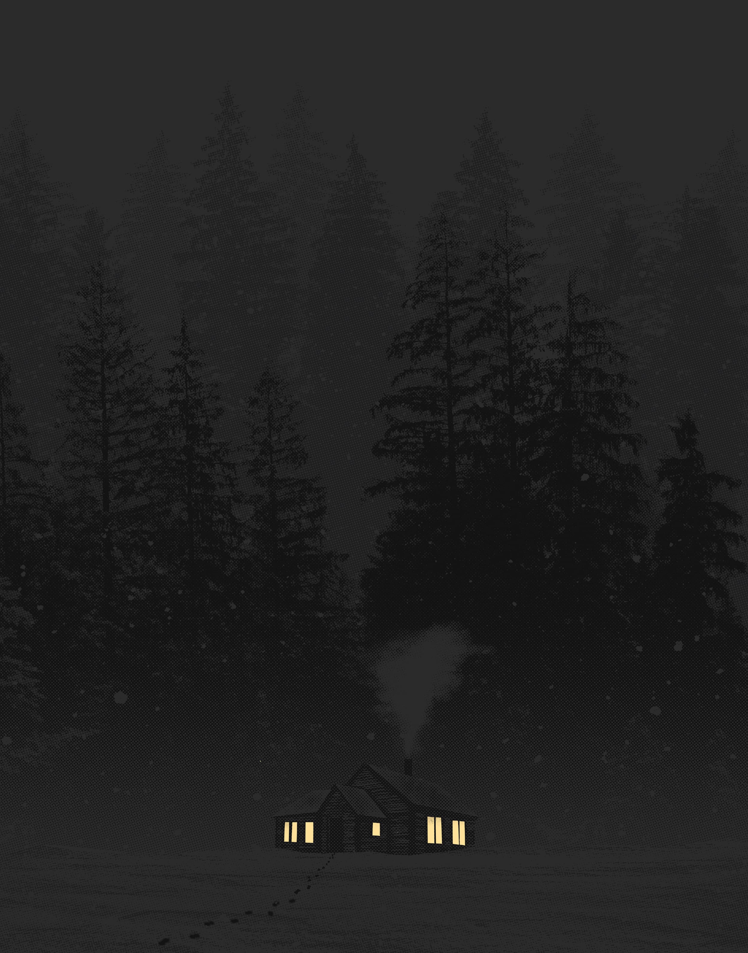 2500x3182 Cozy Winter Cabin Screen Printed Art