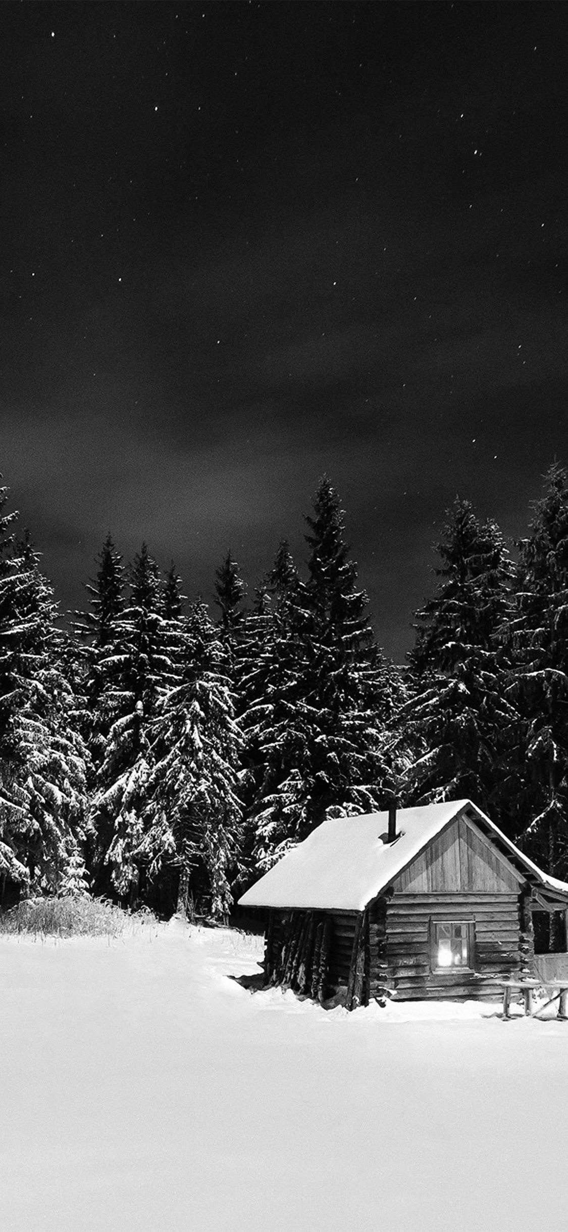1125x2436 Winter Cabin Black And White Wallpaper