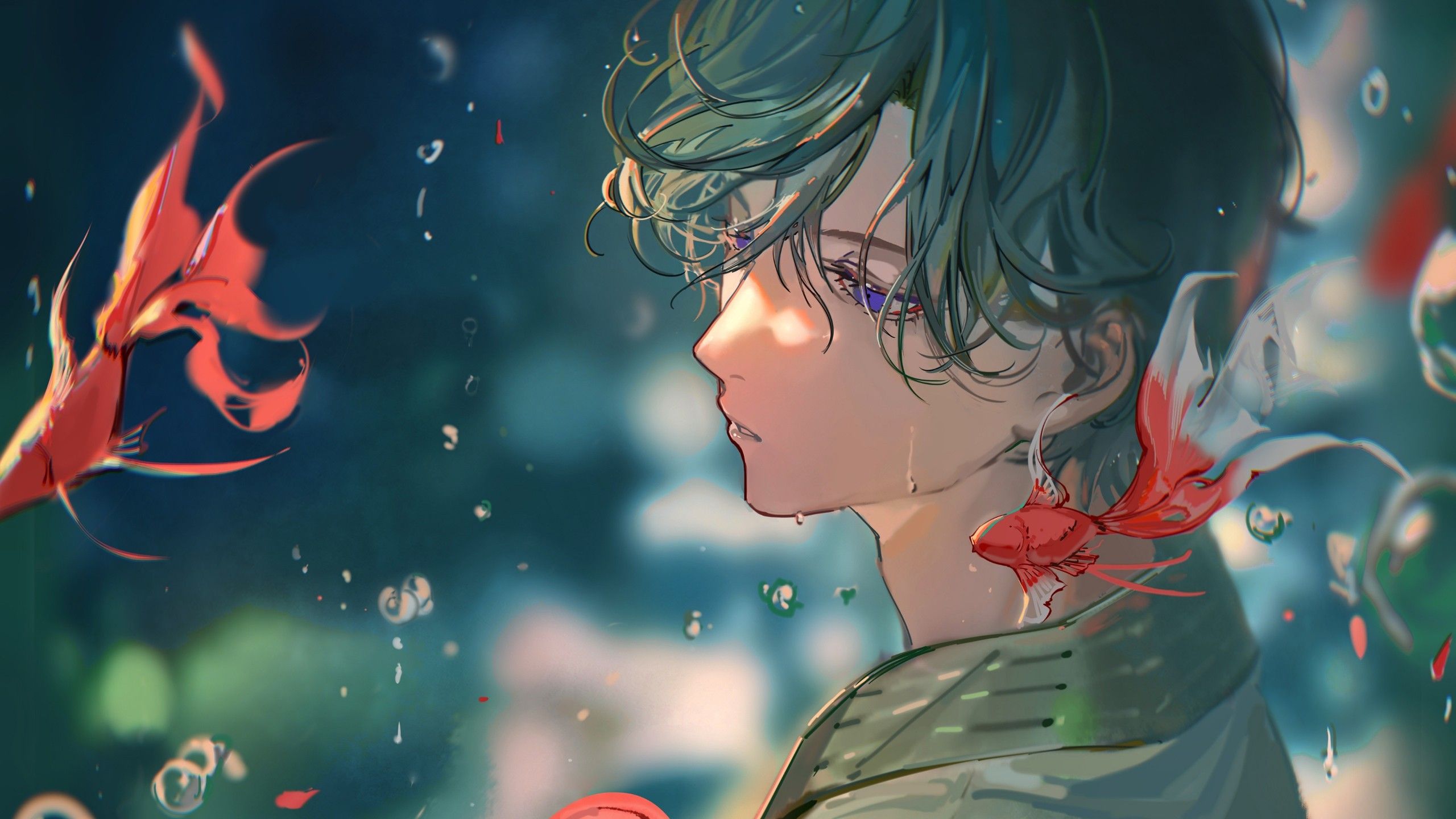 2560x1440 Anime Boy Underwater HD Anime Boy Wallpaper