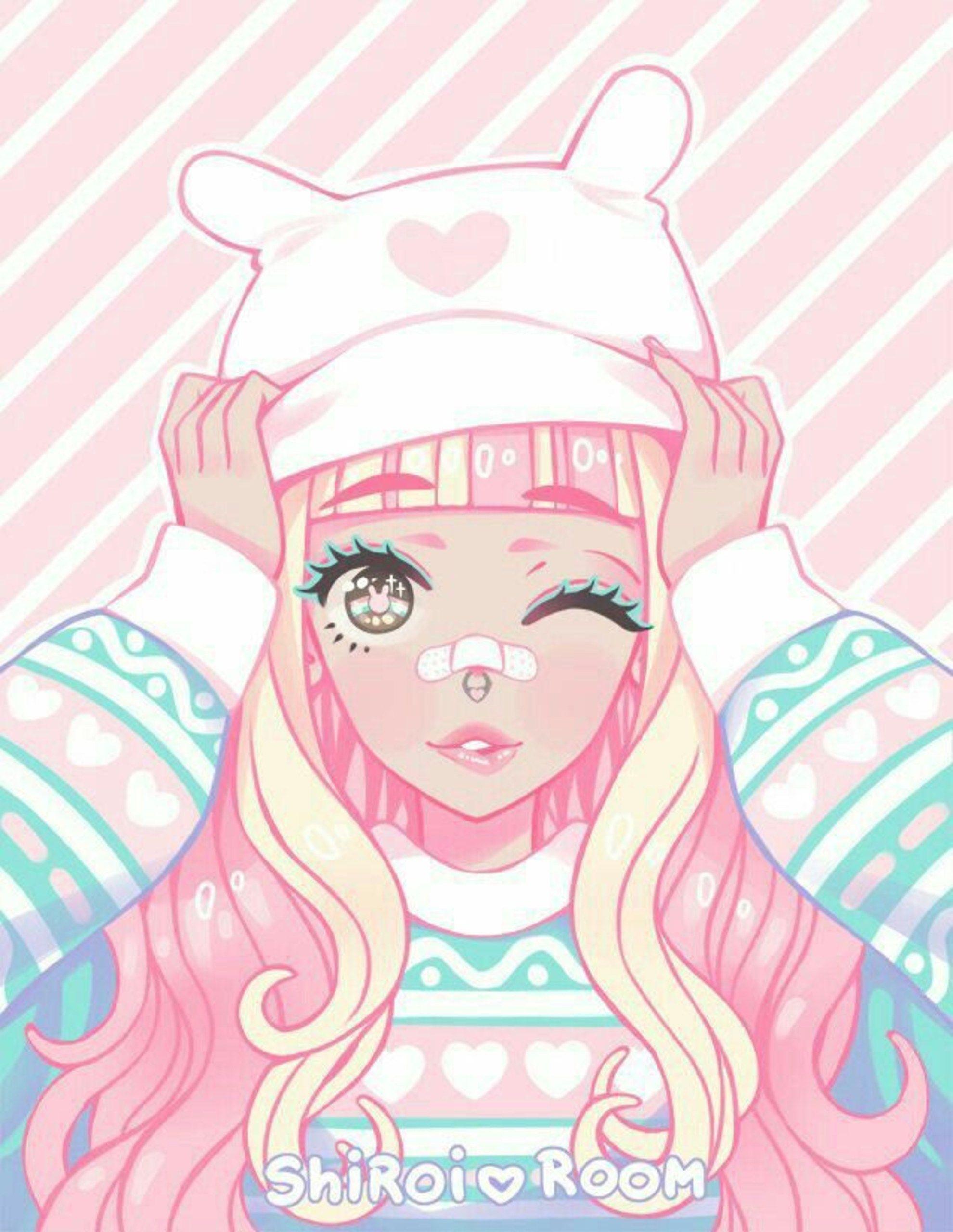 Anime girl with pastel outfit and background, adorable pfp trendy