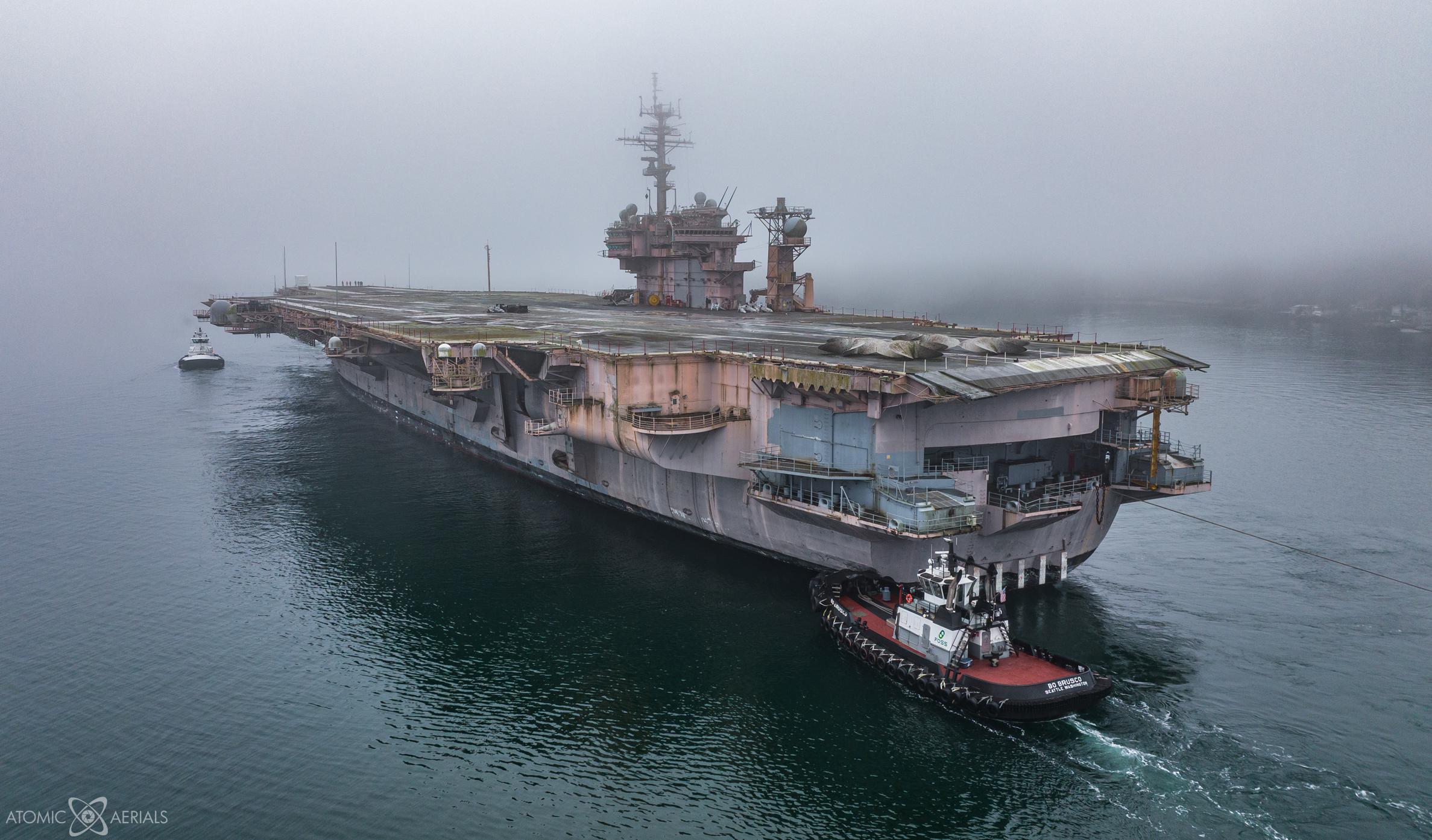 2375x1394 Former Aircraft Carrier USS Kitty Hawk Heading To The Scrapper In Dense Fog Today [OC] : R Interestingasf*ck