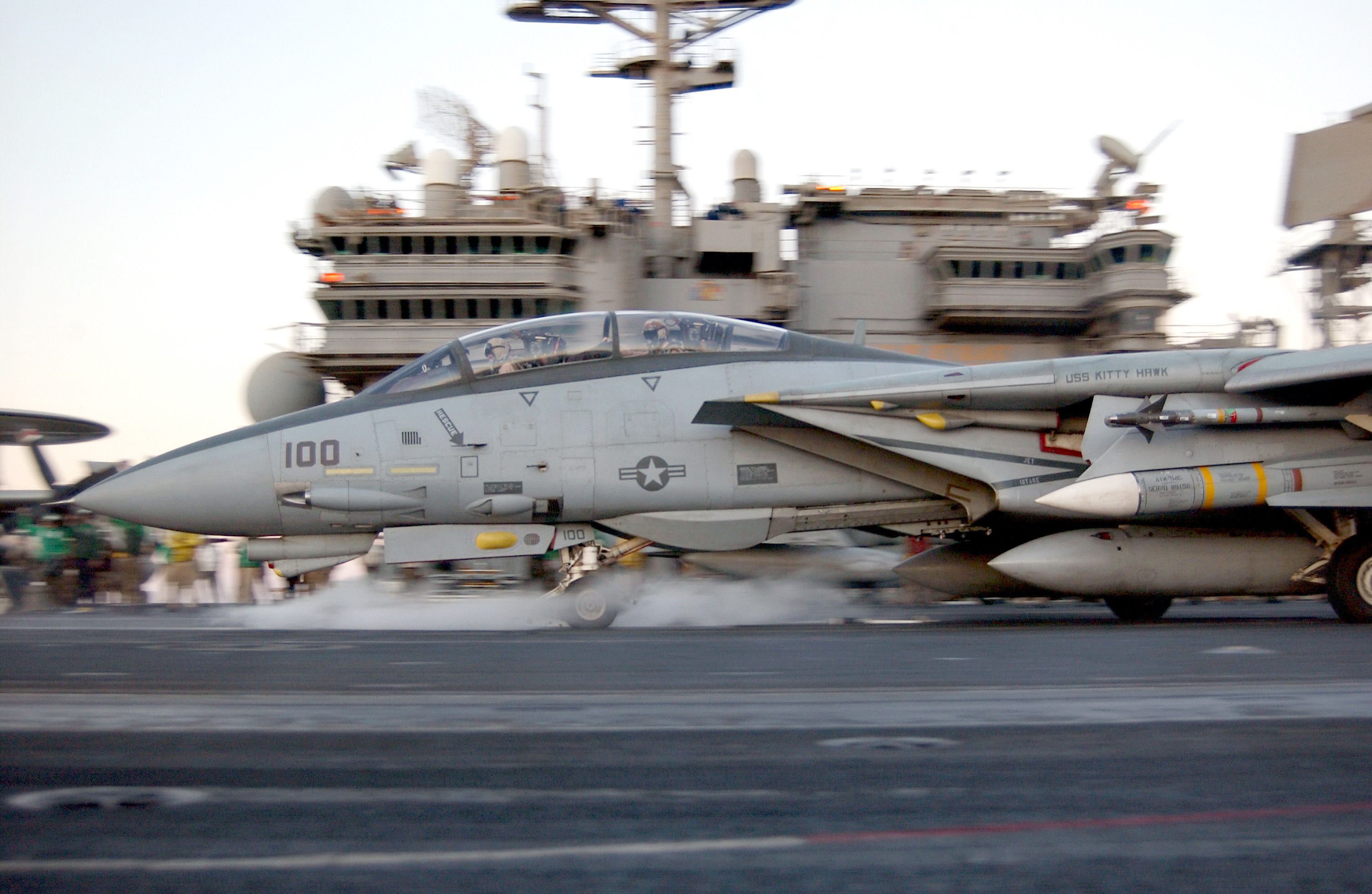 3008x1960 US Navy 030314 N 1810F 011 An F 14A Tomcat Launches From The Flight Deck Of USS Kitty Hawk (CV 63)
