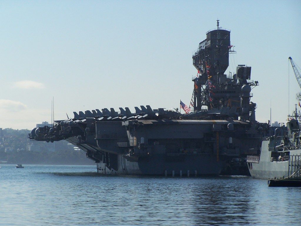 1024x768 USS Kitty Hawk from the rear. This is another photo taken f