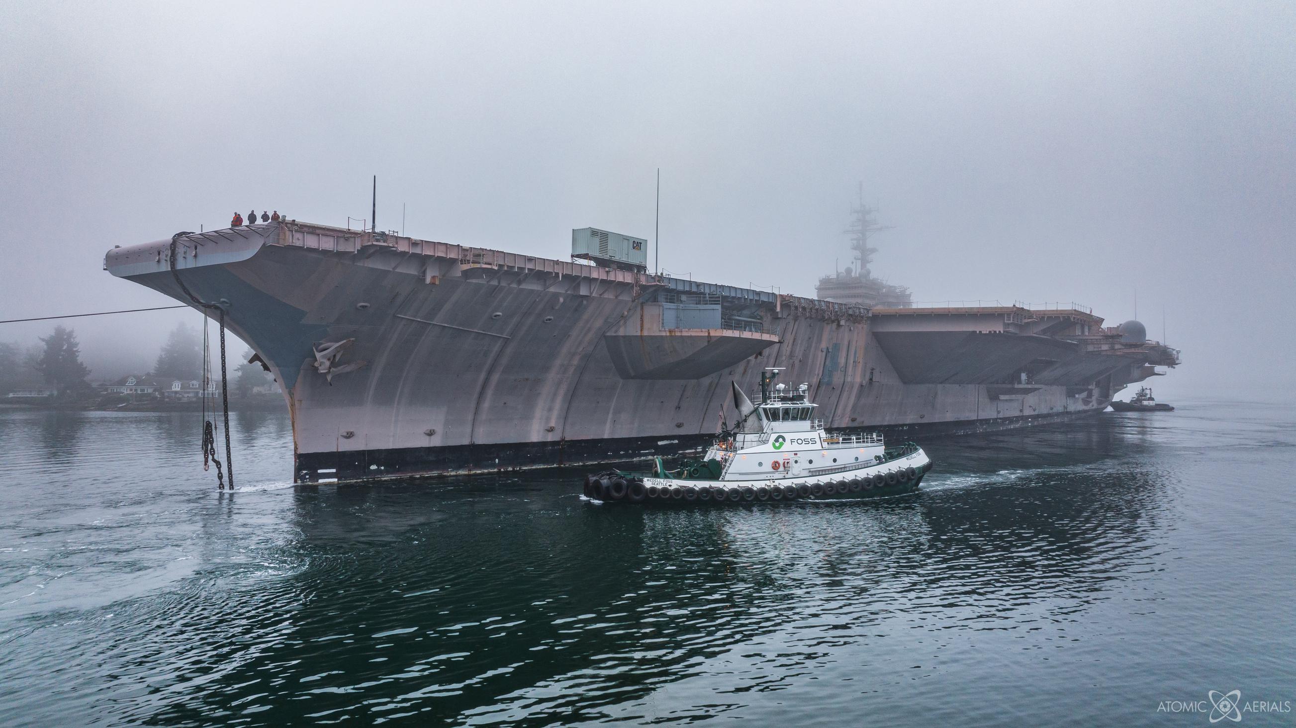 2606x1464 Former Aircraft Carrier USS Kitty Hawk Heading To The Scrapper In Dense Fog Today [OC] : R Interestingasf*ck