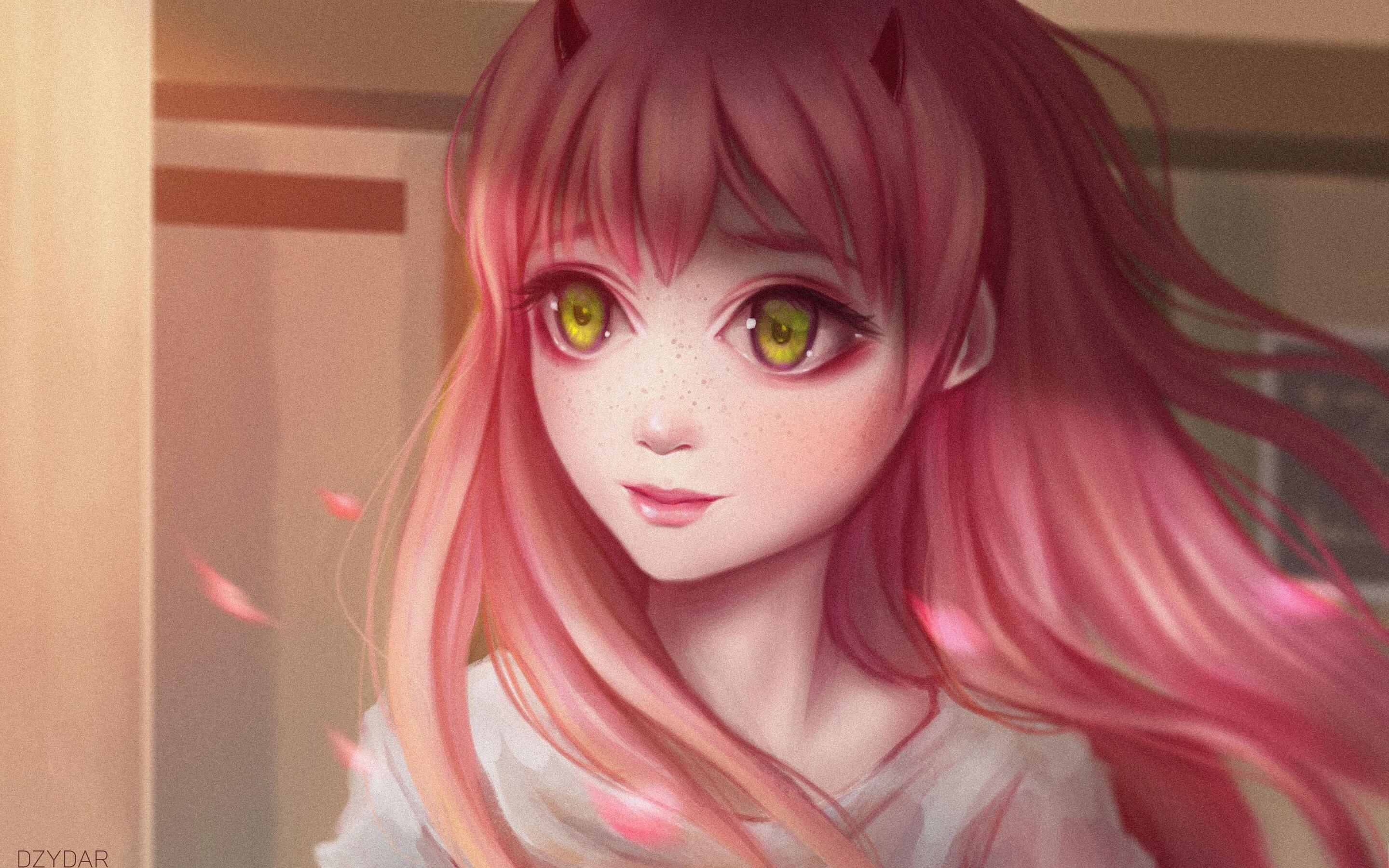 2880x1800 Cute Anime Girl Pink Hairs Red Eyes Macbook Pro Retina