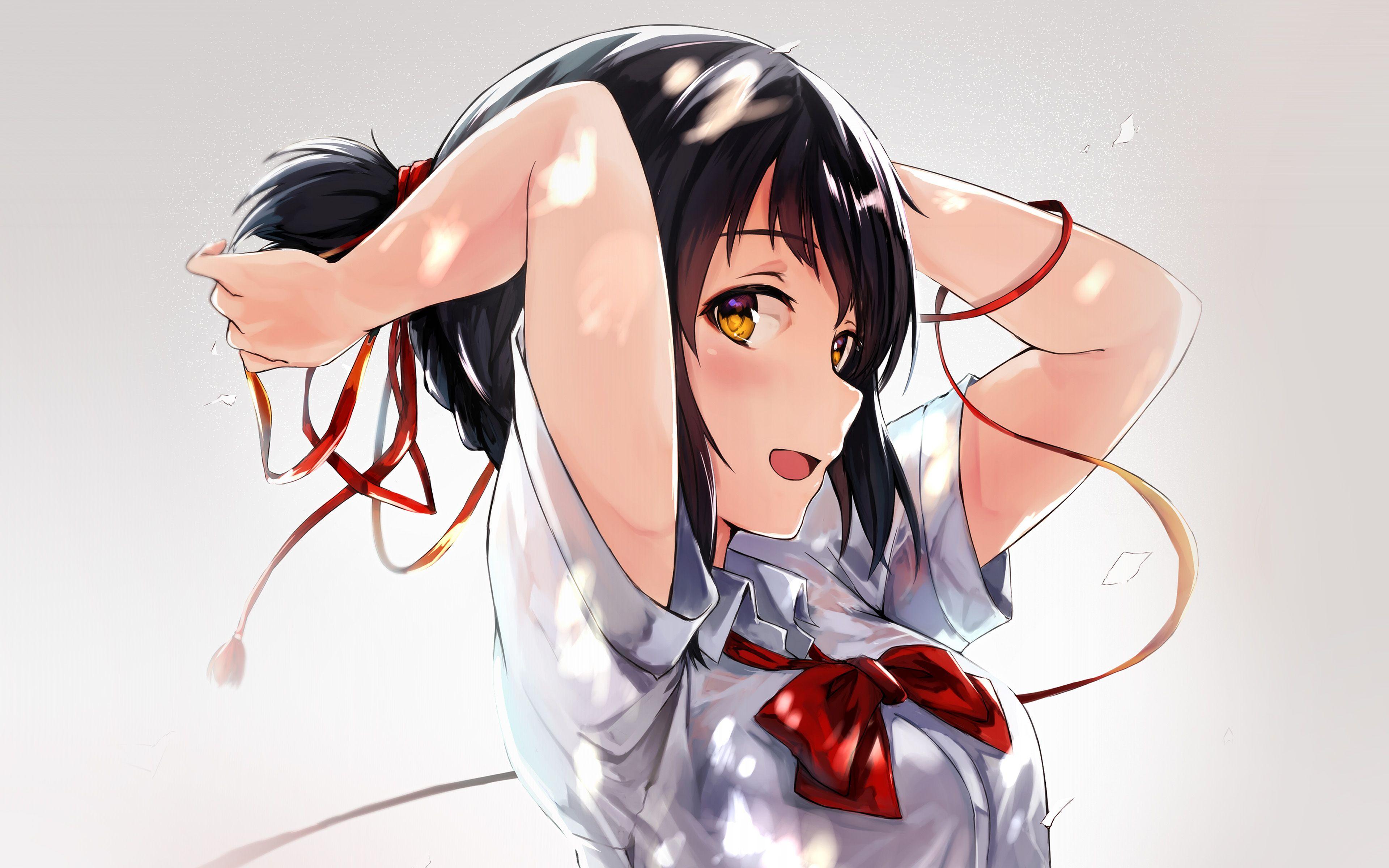 3840x2400 Yourname Anime Film Girl Red Ribbon Illustration Art Wallpaper