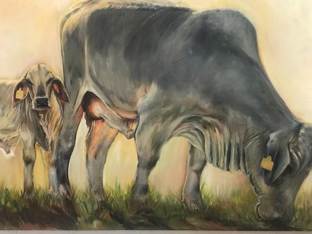 1024x768 Brahman Mom and Calf” By Leigh Stokes, Acrylic on Canvas