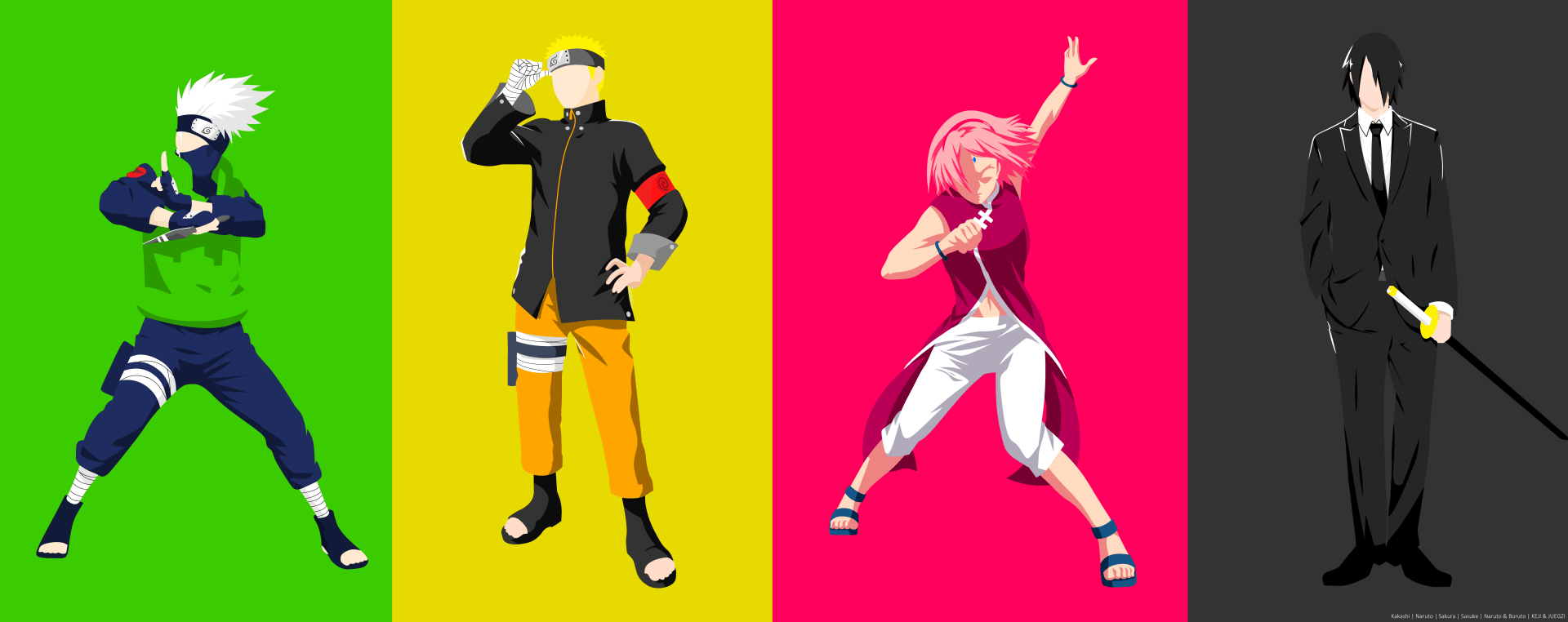 1920x762 Naruto & Team Minimalist: Kakashi, Sasuke, Sakura 8K Ultra HD Anime Wallpaper