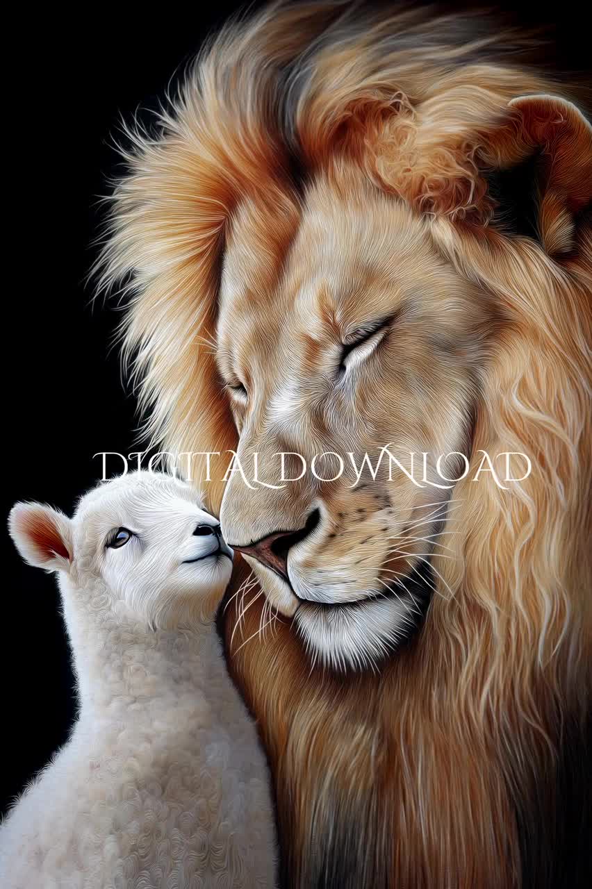 852x1280 Lion and Lamb Art Print: Christian Wall Decor (Digital Download)