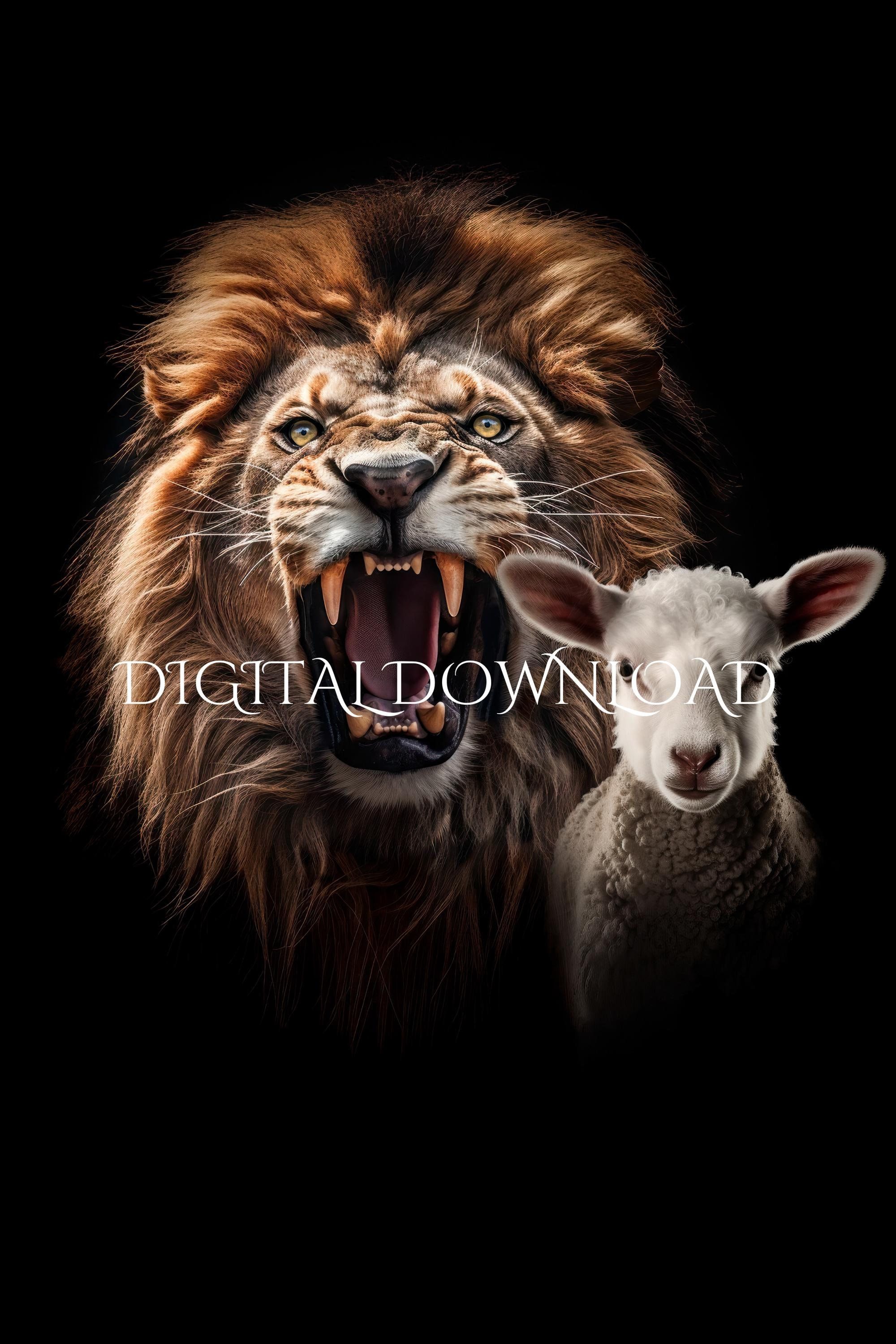2000x3000 Lion and Lamb Biblical Print: Spiritual Wall Art (Digital Download)