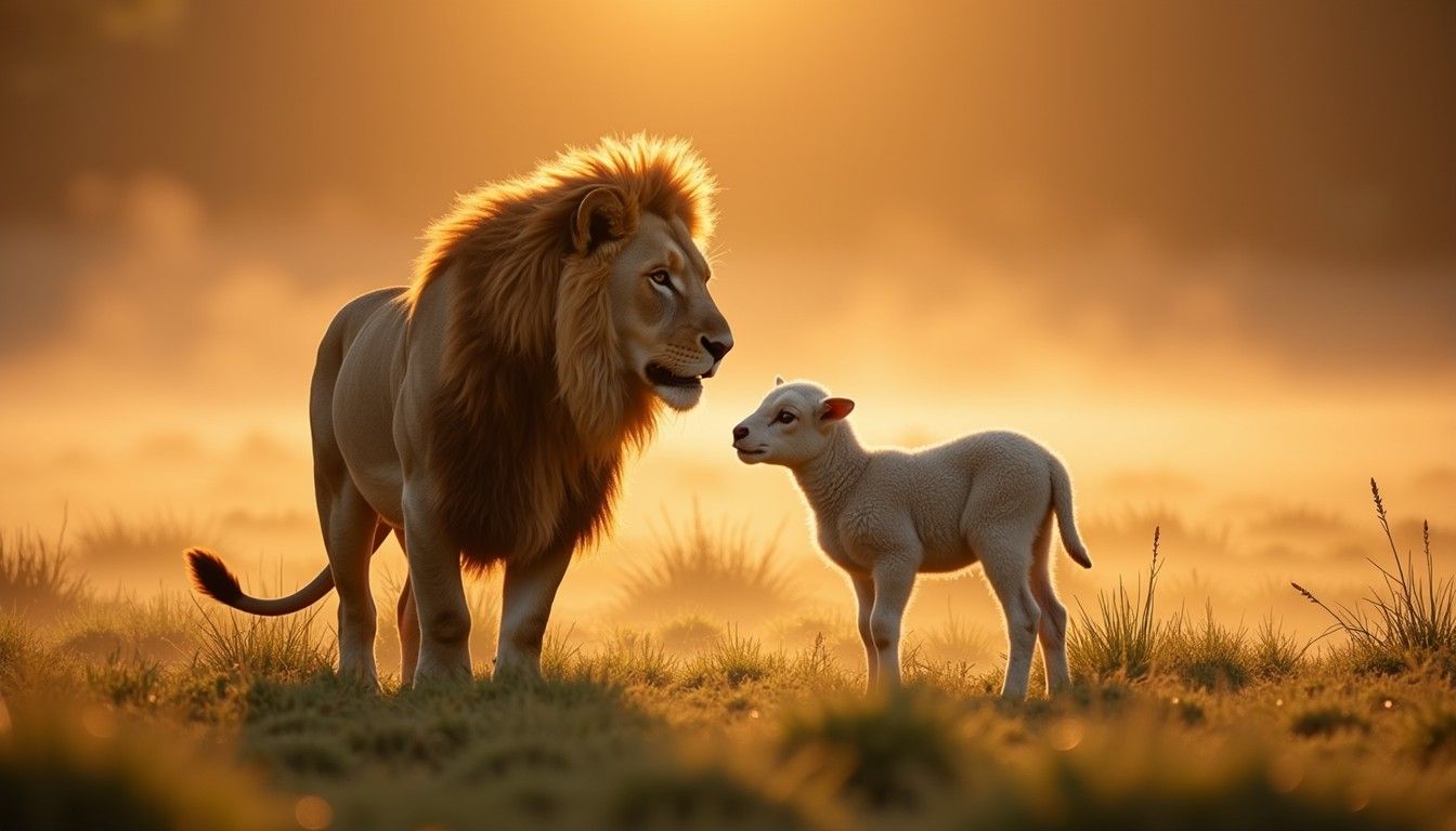 1344x768 Free Lion Befriends Lamb Image, Lamb, Peace