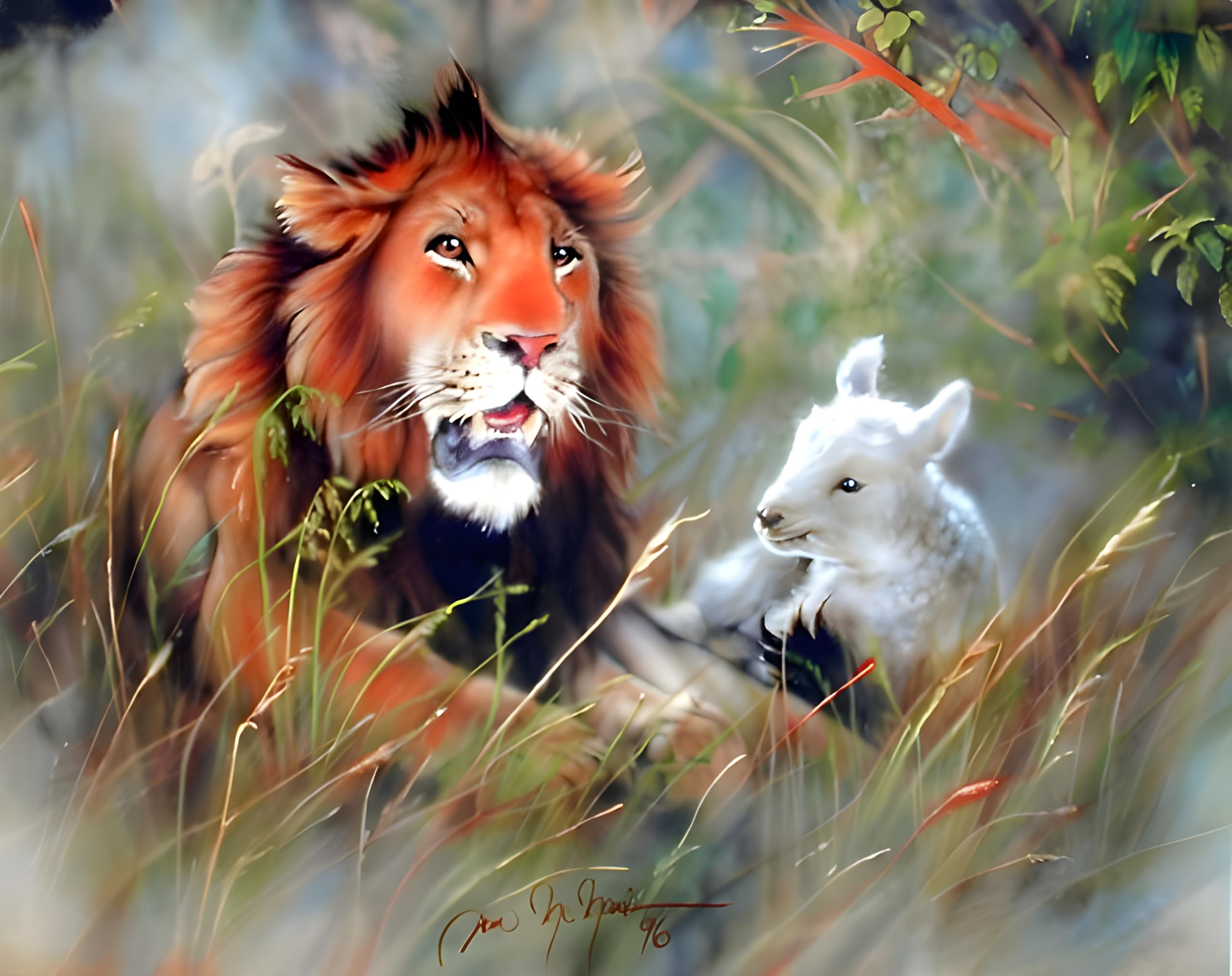 2560x2028 Wild Animal Spiritual Lion and Lamb Wall Decor Art Print Poster (16x20): Lion And Lamb Picture: Posters & Prints