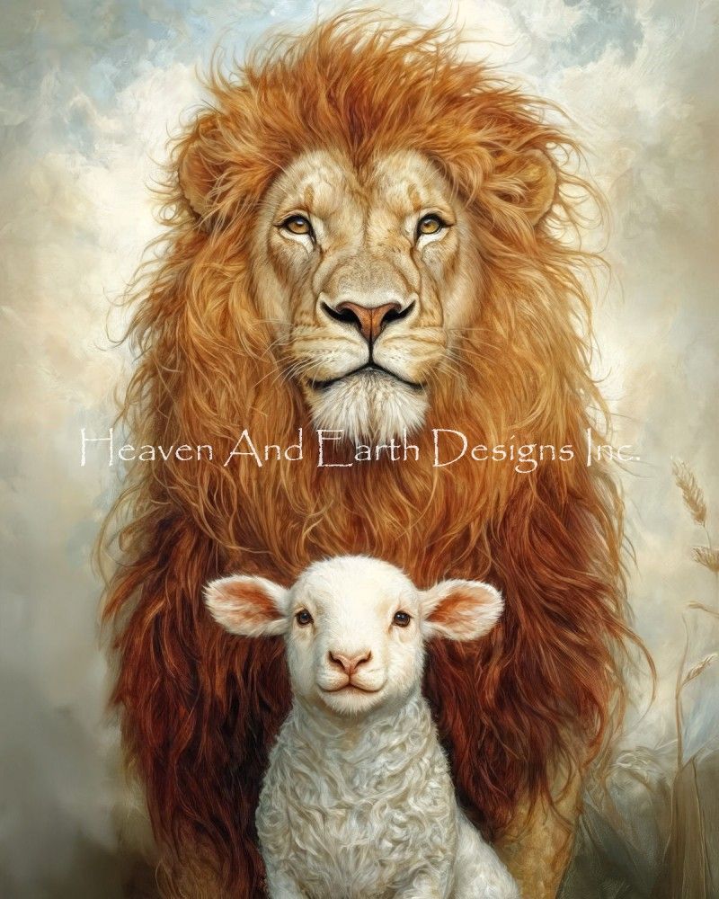 800x1000 Lion and Lamb [DRAGONMUSE20252810] - $9.50 USD. Heaven And Earth Designs, cross stitch, cross stitch patterns, counted cross stitch, christmas stockings, counted cross stitch chart, counted cross stitch designs, cross stitching