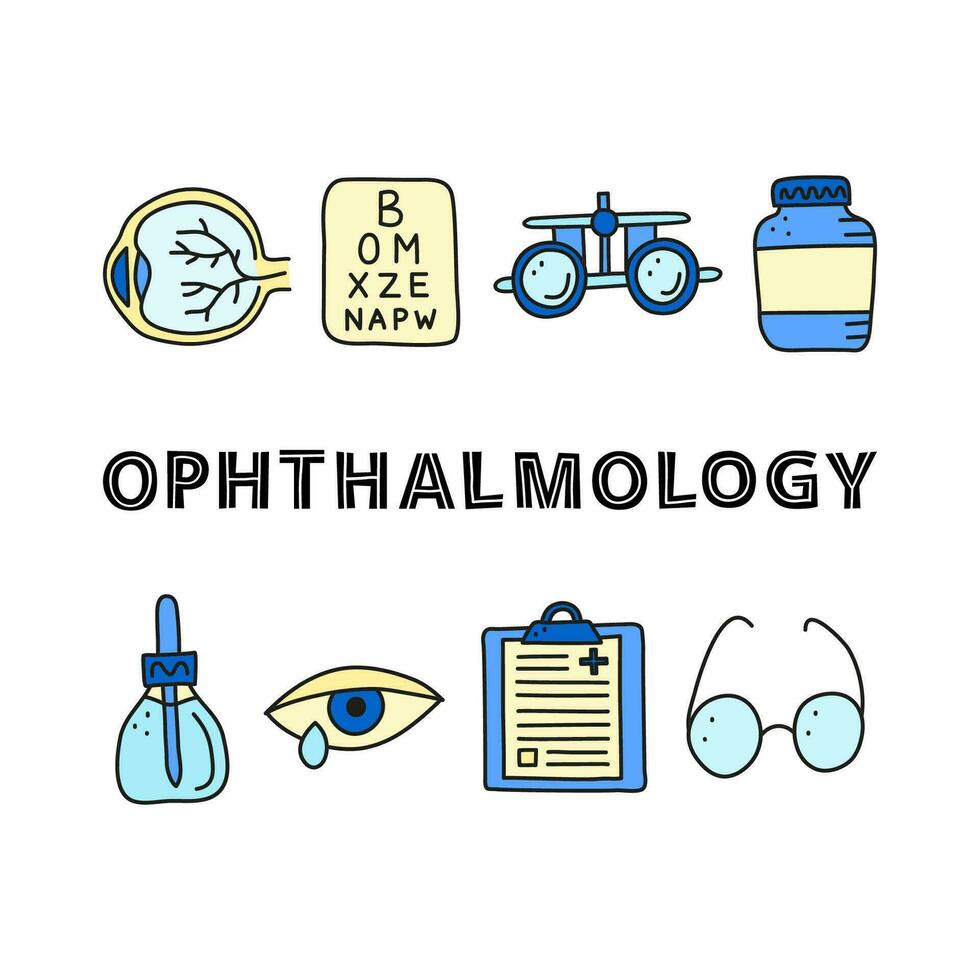 980x980 Poster with lettering and doodle colored ophthalmology icons