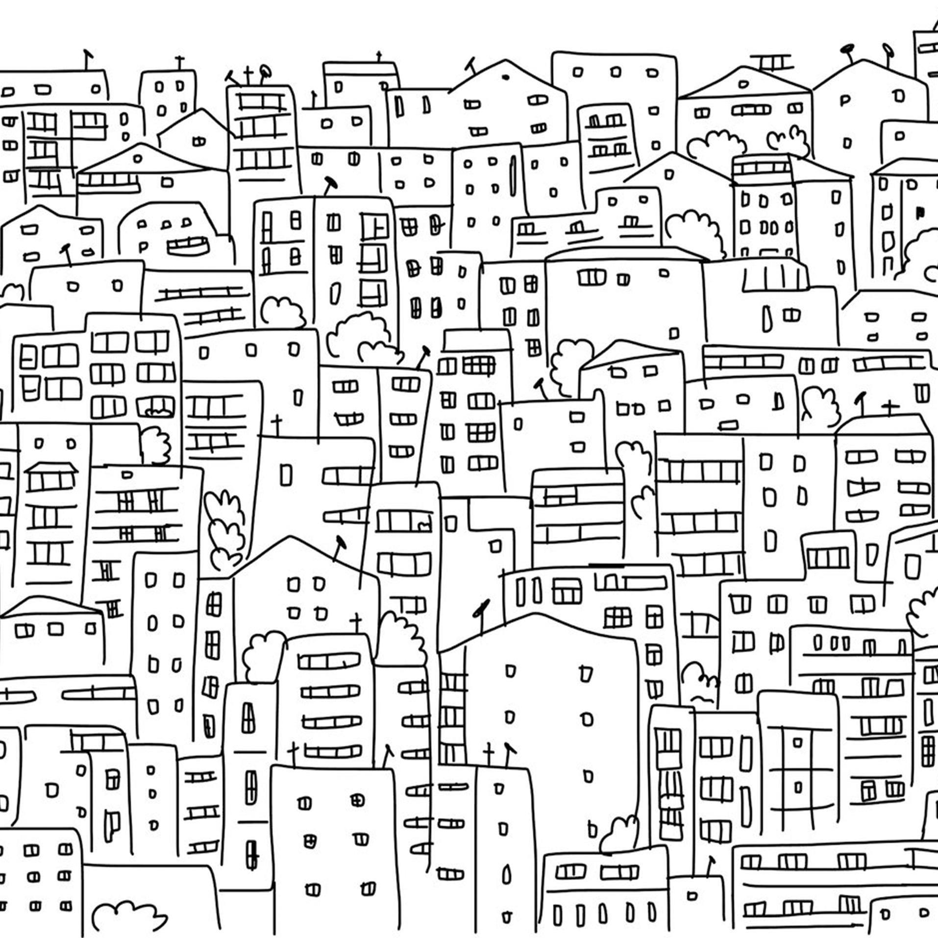 1914x1914 Black and White City Sketch Wall Mural