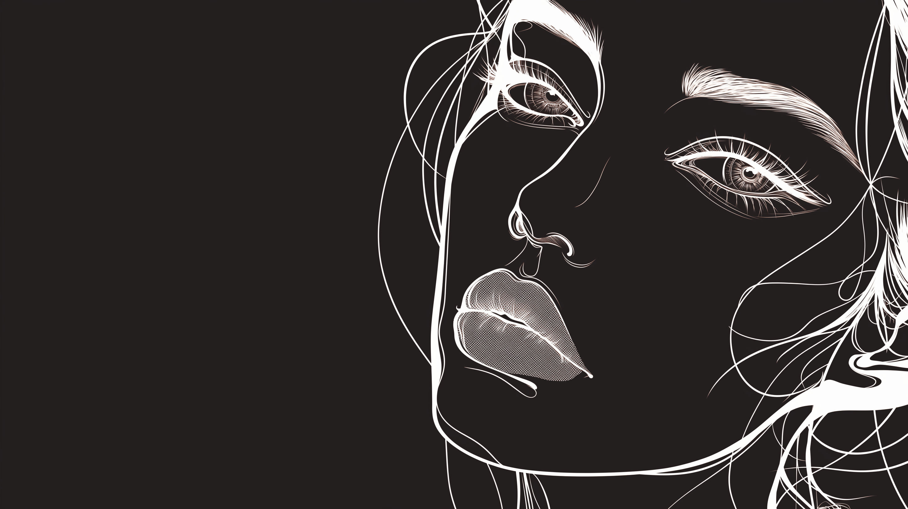 2912x1632 Line Art Mural Wallpaper. Black and White Face