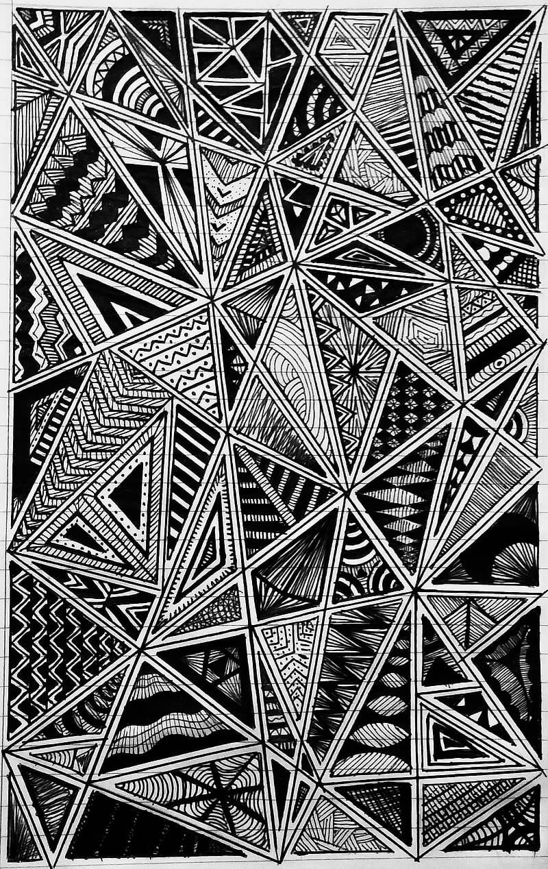 800x1268 Black and white, abstract, art, black, draw, triangles, white, HD phone wallpaper