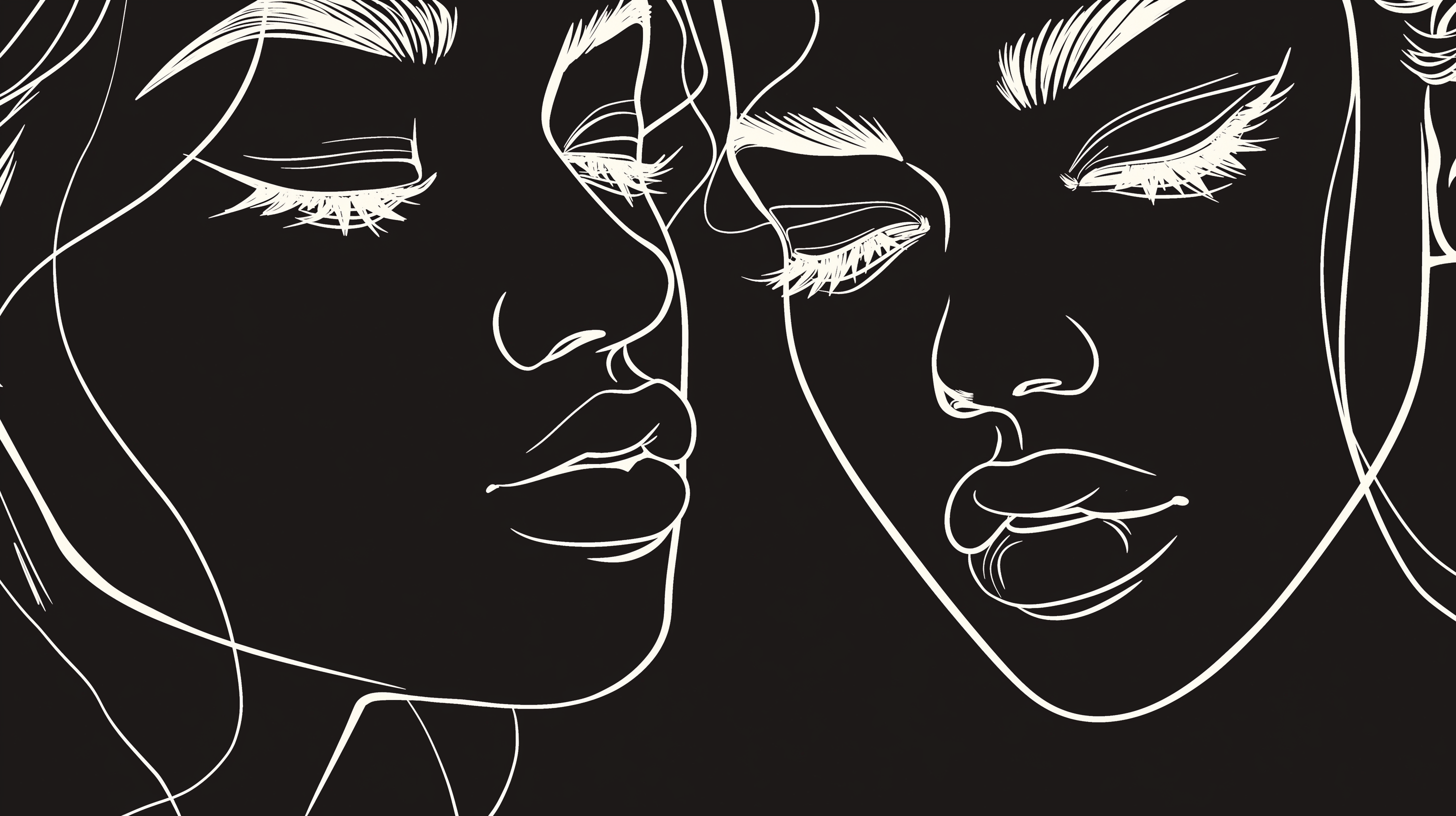 2912x1632 Line Art Mural Wallpaper. Two Black and White Faces