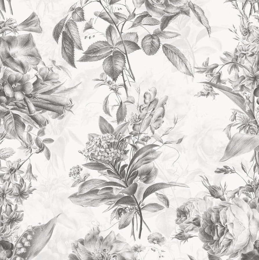 894x896 SOPHIE LAURENCE Black White Grey Flowers Sketch Effect Floral Leaves Feature Wallpaper The Paper Thick Heavy Duty Floral Wallpaper : Amazon.co.uk: DIY & Tools