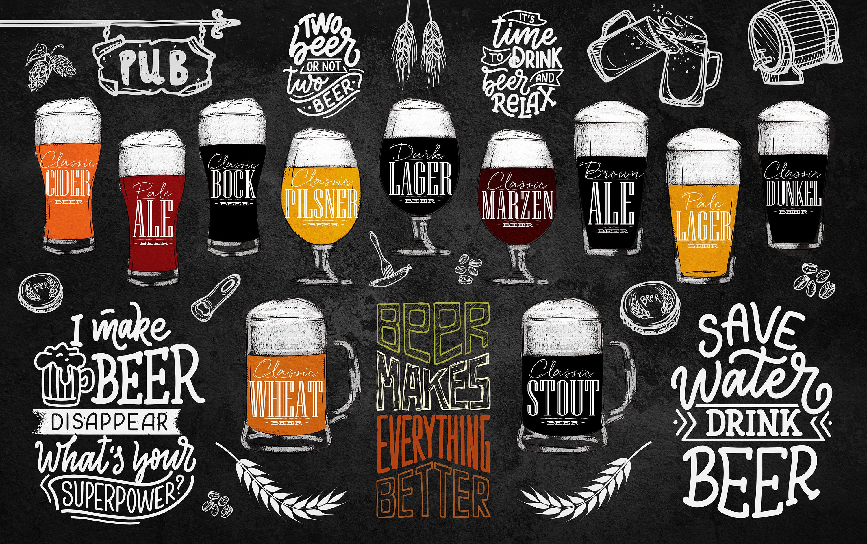 3000x1883 Draft Beer Wallpaper: Pub Style Blackboard Wall Mural