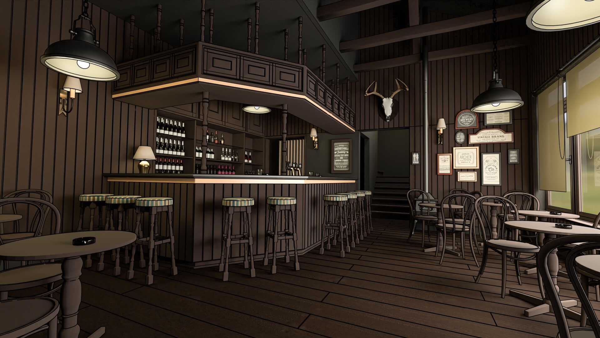 1920x1080 Rustic Pub & Room Comic Background