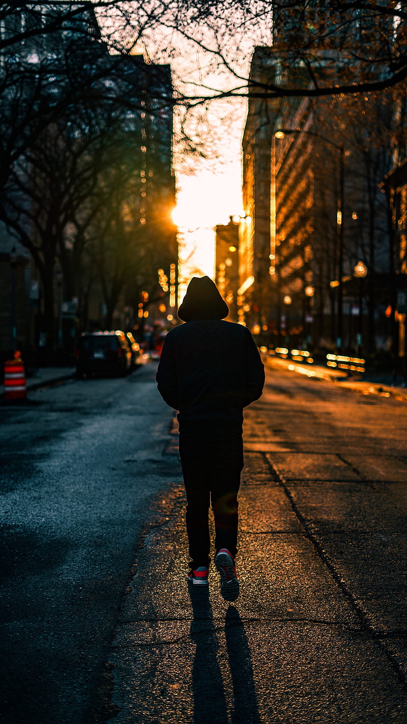 800x1422 Walking Away, city, mood, boy, sunset, people, street, HD phone wallpaper