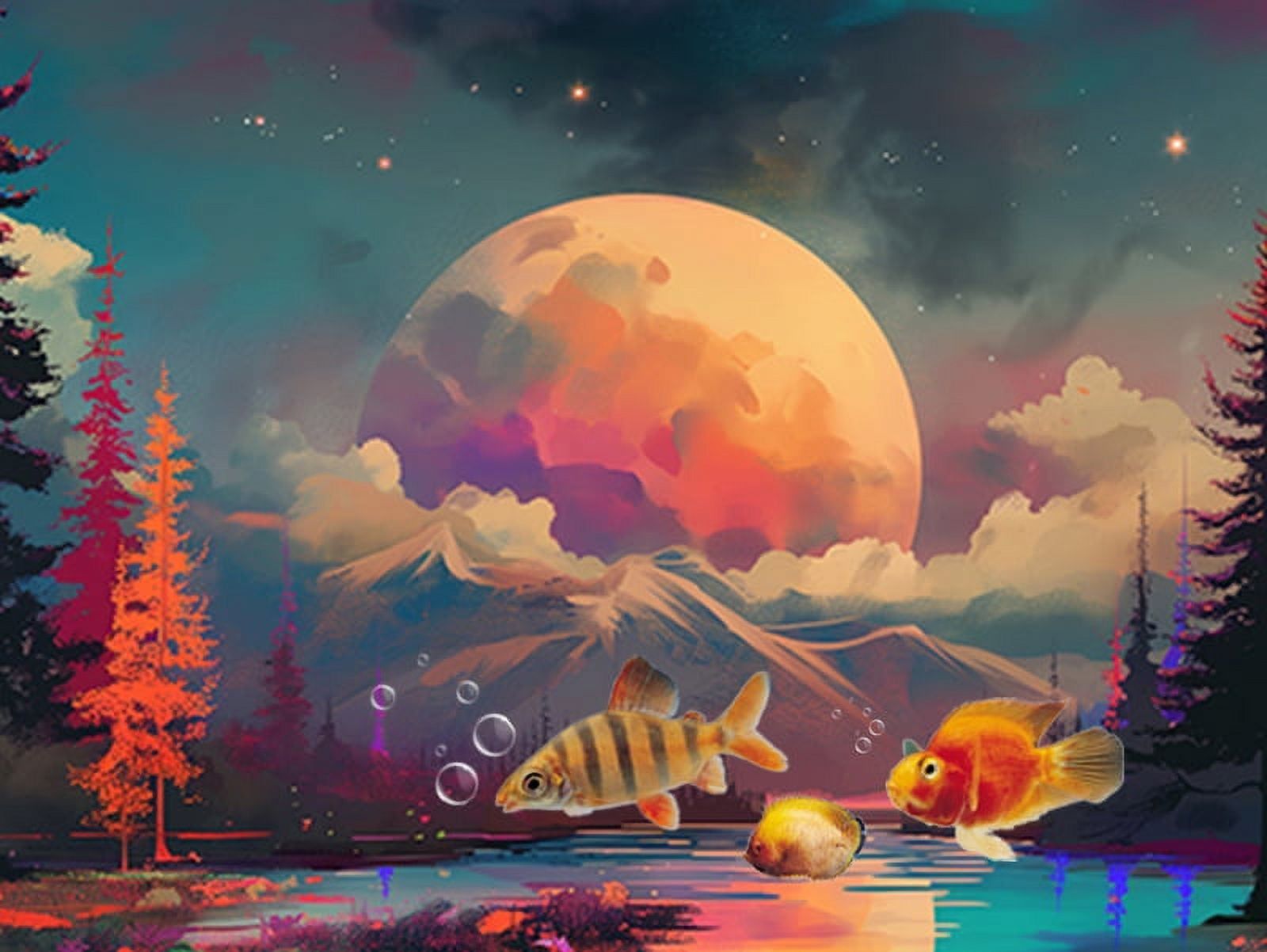1600x1202 Colorful Planet Aquarium Background, Galaxy Space Tapestry Fantasy Forest Mountain Tank Decorations Background, Aesthetic Floral Plant Art Terrarium Background With 8 EVA Double Sided Tape