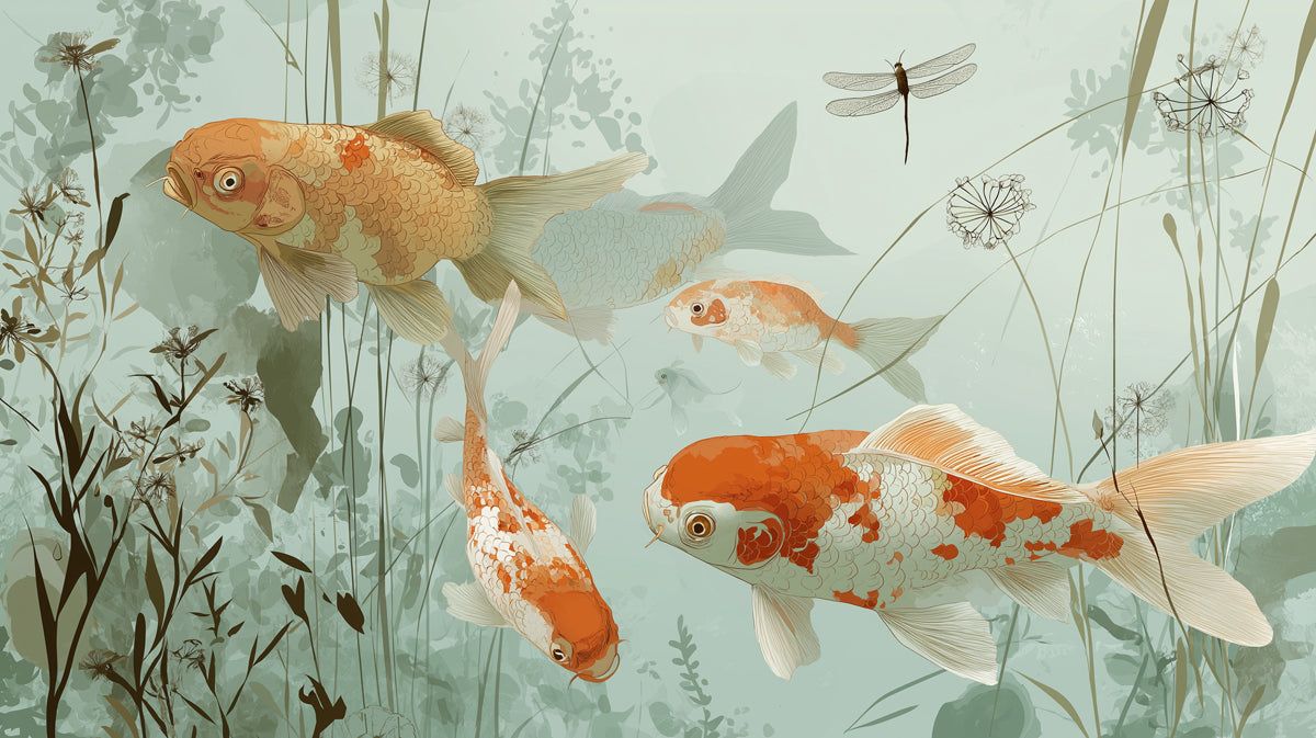 1200x673 Koi Pond Mural Wallpaper