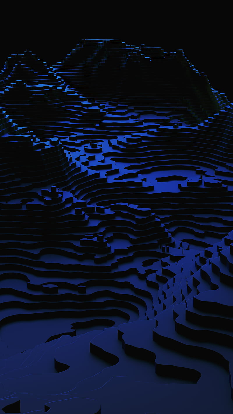 800x1422 3D Isocontours, background, blue, dark, landscape, lowpoly, moonlight, night, HD phone wallpaper