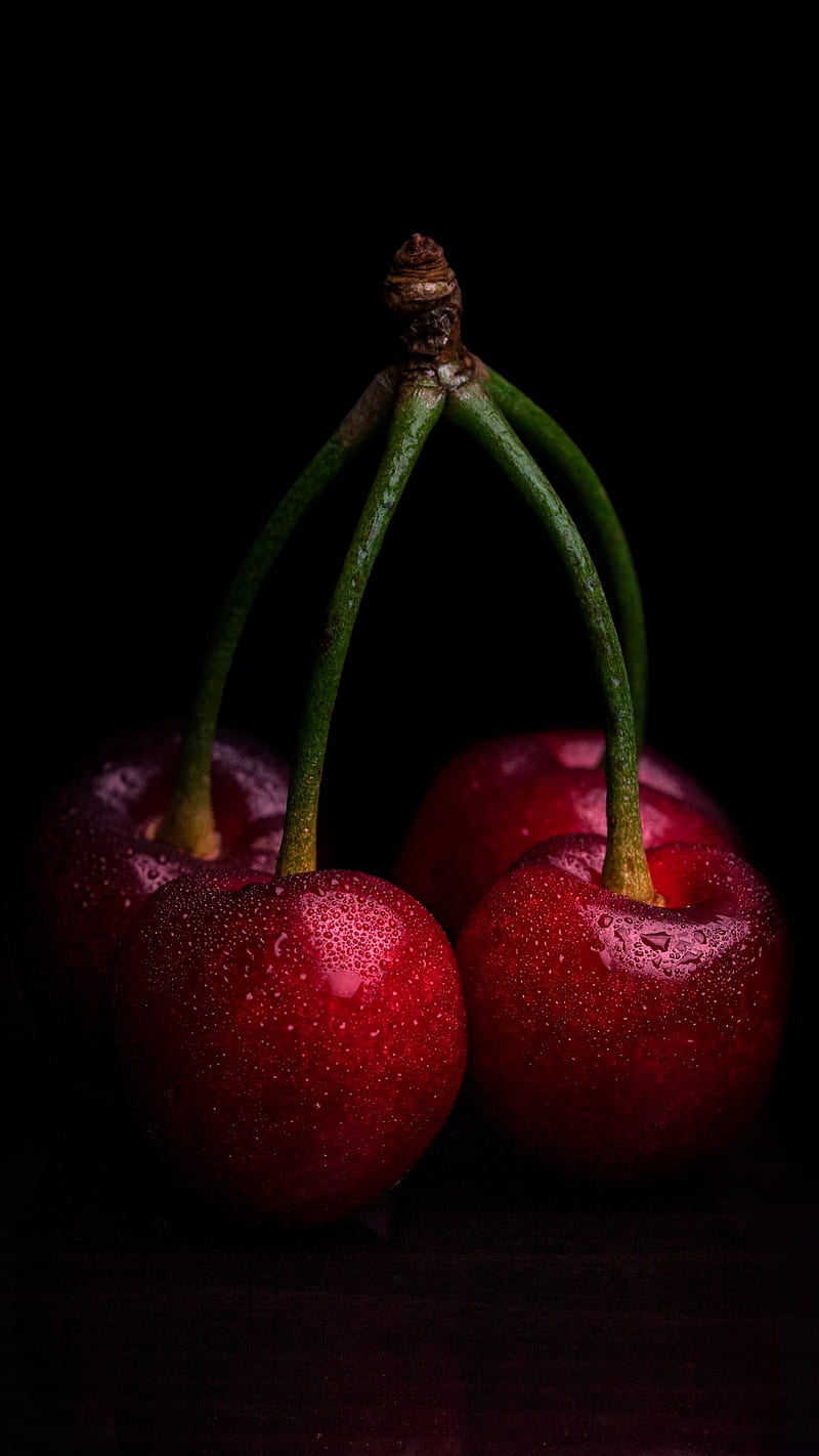 800x1422 Cherries, cherry, dark, droplets, food, fruit, red, HD phone wallpaper