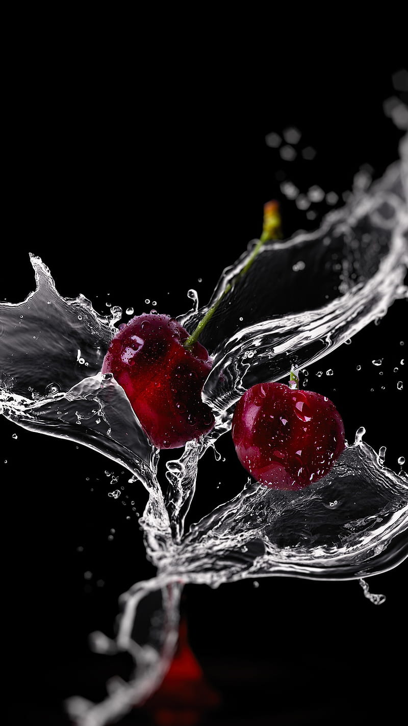 800x1422 Cherry, fruit, water, dark, background, HD phone wallpaper