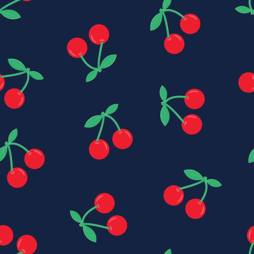 980x980 Seamless pattern of simple red cherries on dark blue background