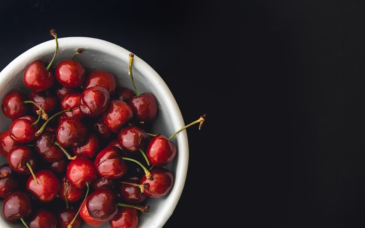 1280x800 Wallpaper Red cherries, bowl, black background 1920x1200 Picture, Image