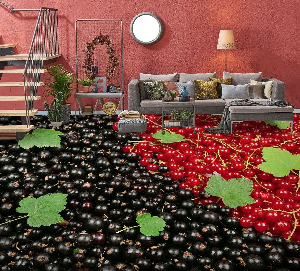 1200x1082 3D Black Red Cherry 13142NA Floor WallPaper Murals Wall Print Decal Fay