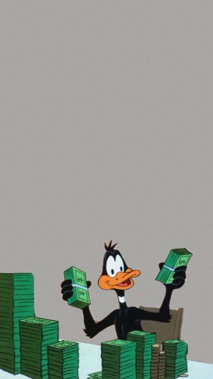 736x1308 Daffy Duck cartoon counting money gray background iPhone android Lock Screen wallpaper. Daffy duck wallpaper