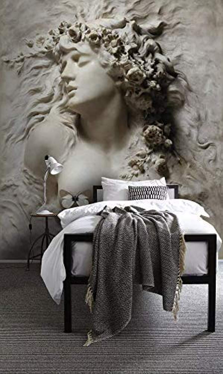 897x1500 3D Embossed Cement Wallpaper Woman Sculpture Wall Mural Roman Classica