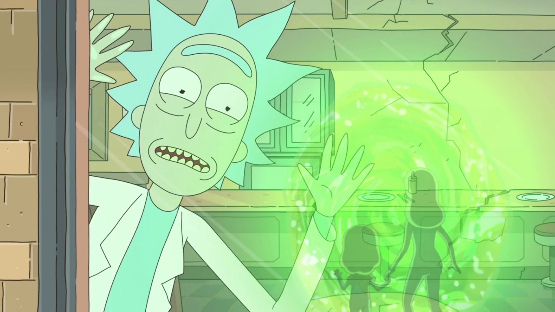 1920x1080 Wallpaper cartoon, the cartoon series, Beth, Rick and Morty, Rick and Morty, Rick, Beth Smith, Teleport for mobile and desktop, section фильмы, resolution 1920x1080