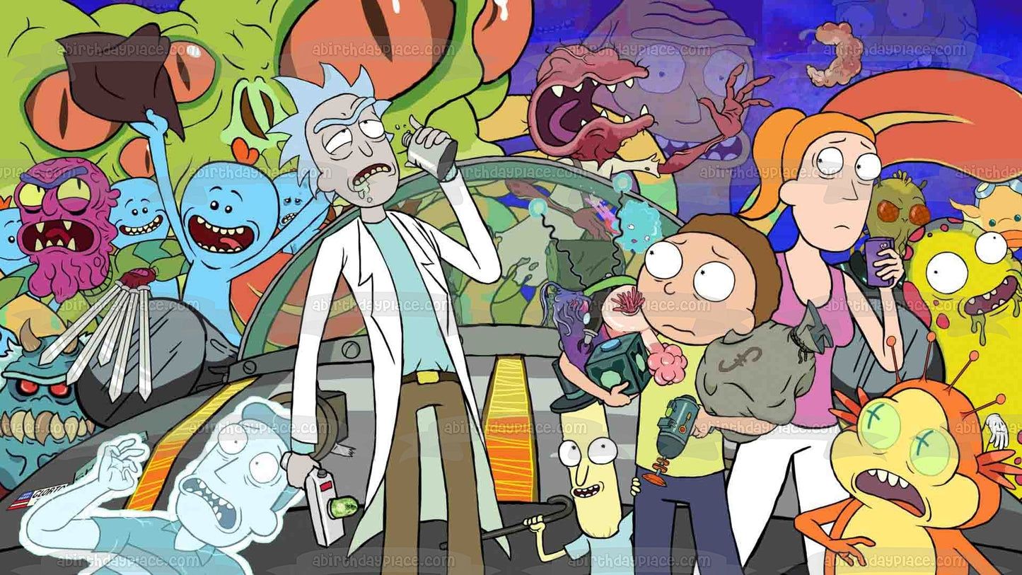 1445x813 Rick and Morty Rick Sanchez Morty Beth Jerry Smith Edible Cake Topper Image ABPID00459