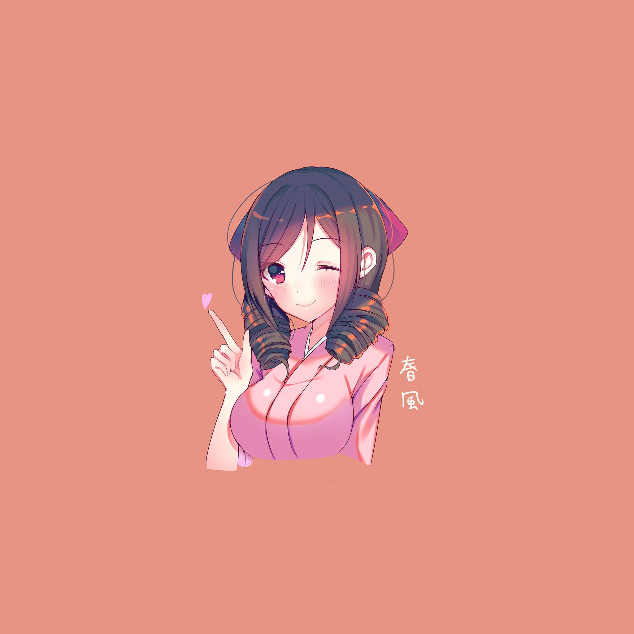 2048x2048 Harukaze Anime Girl Cute Art Illustration Pink Wallpaper
